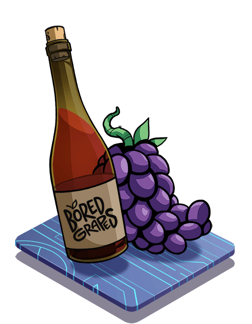 Illustration of wine bottle that says Bored Grapes